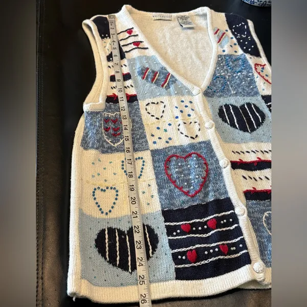 White Stag Beaded Red, White & Blue Heart embroidered Patchwork Sweater Vest SzL - Image 11