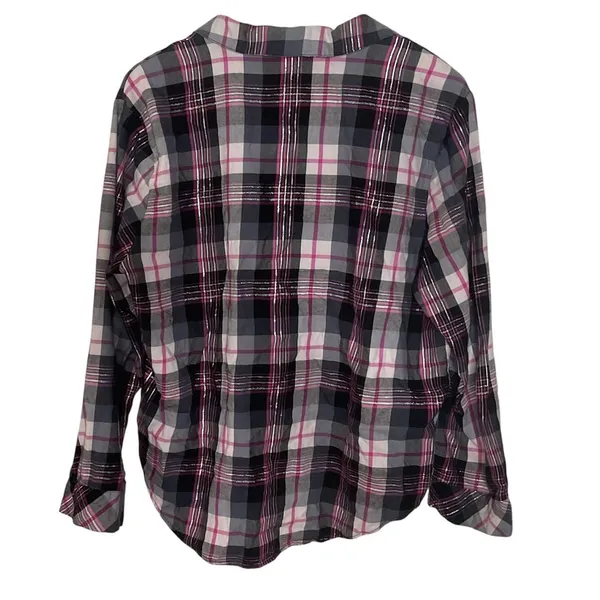 Victoria's Secret Pink Black Plaid Button-Up Pajama Top Size Medium - Image 2