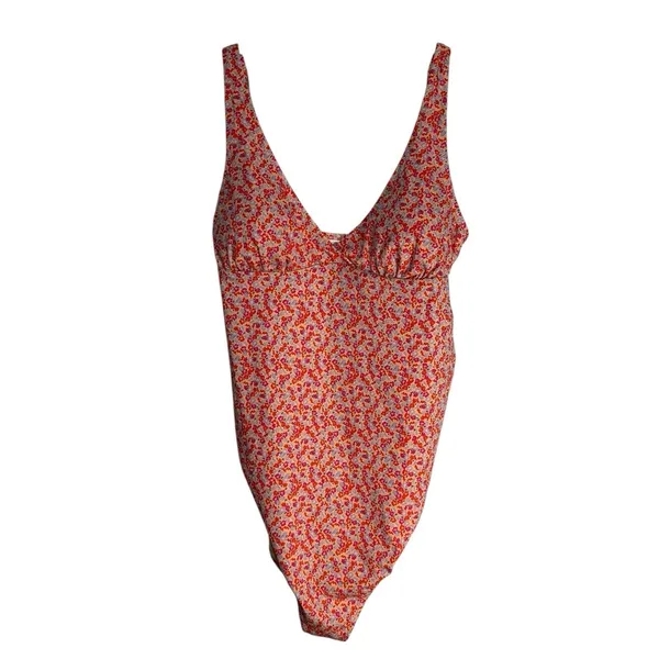 Amazon Essentials Size XL One Piece Swimsuit Orange and‎ Pink Floral on a Peach - Image 2