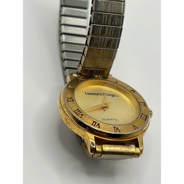 Linens n Things Quartz Gold Tone Stretch‎ Band Watch Roman Numerals - Image 7