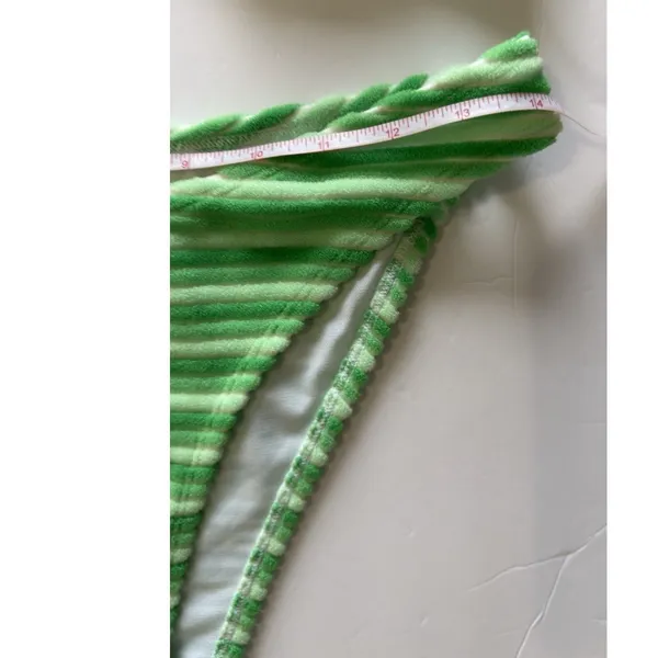 No Boundaries Women Bikini Set Green White Wavy Stripe S 4-6 Ruched Y2K Swimwear - Image 6
