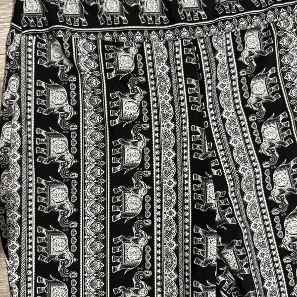 Womens Elephant Print Bell Bottom Pants Black White Boho Flare‎ Leg Stretchy XL - Image 2
