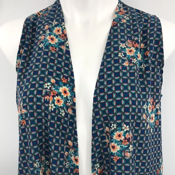 Lularoe small teal orange sleeveless open cardigan duster - Image 2