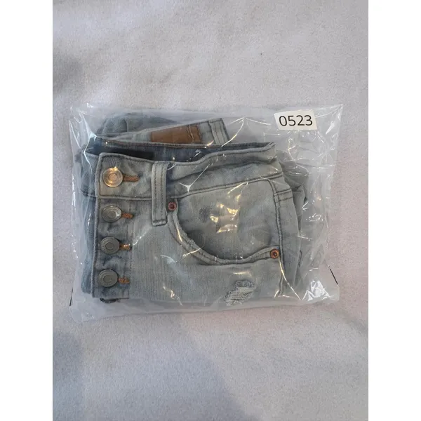 Aero Super High Rise Midi Distressed Denim Shorts Light Wash Button Fly‎ Size 4 - Image 7