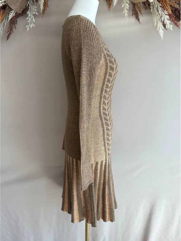 Venus Women's Knit Sweater Dress Size S Beige Brown Patterned Long Sleeve - Image 5