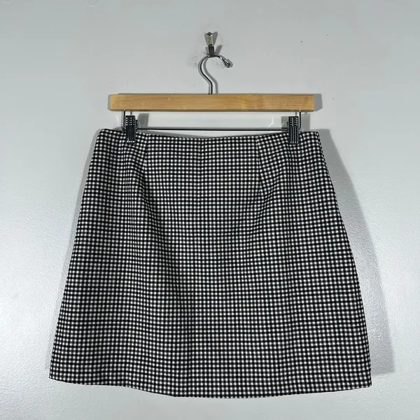 NWT Old Navy Faux Wrap Gingham Mini Skirt Brown Plaid Preppy A-Line Size M - Image 4