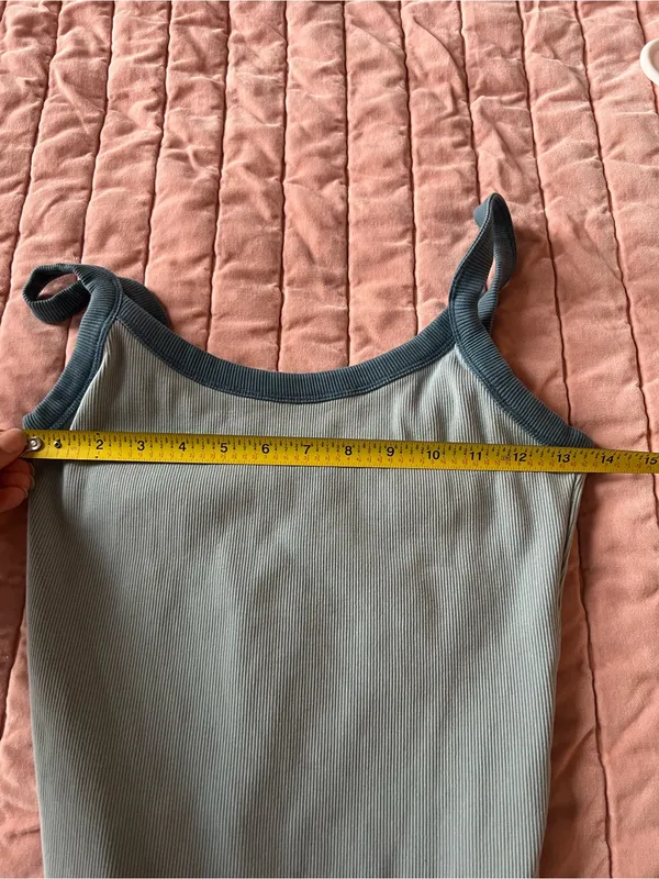 Everlane Pale Blue Ribbed Bodysuit with Slate Blue Trim Organic Cotton Sz Small - Image 5