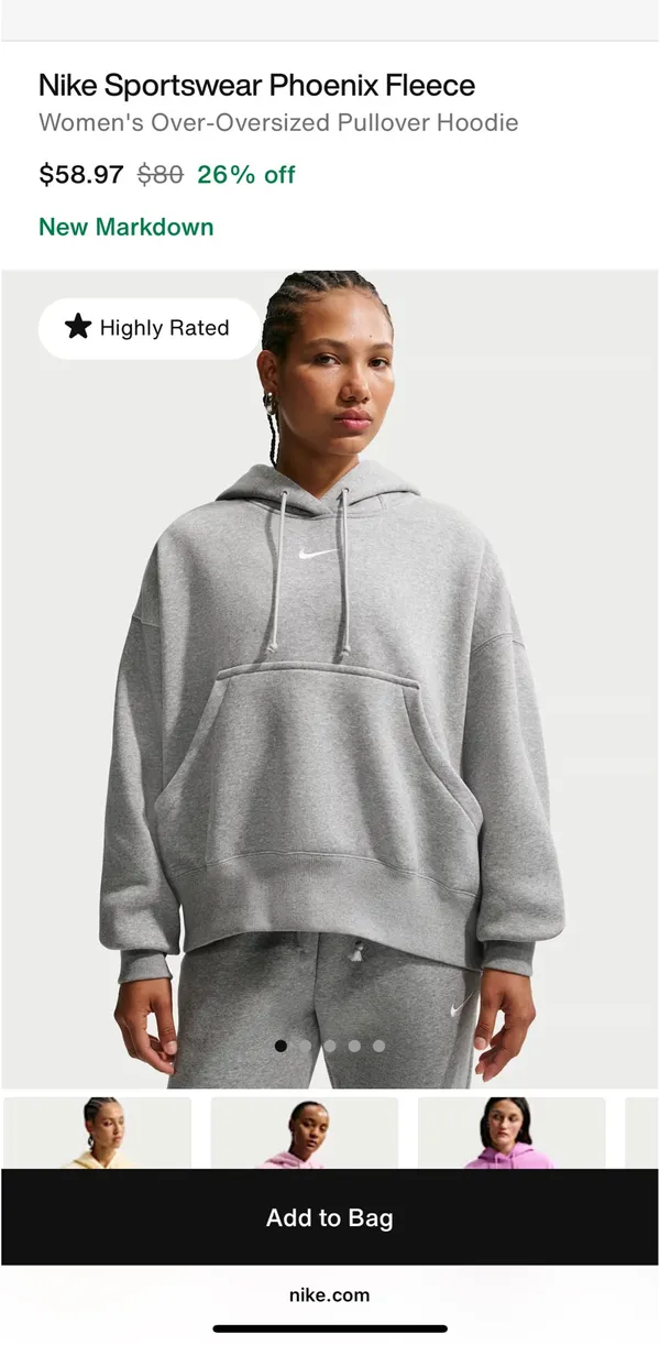 Grey Nike Crop Hoodie Oversized - Image 4