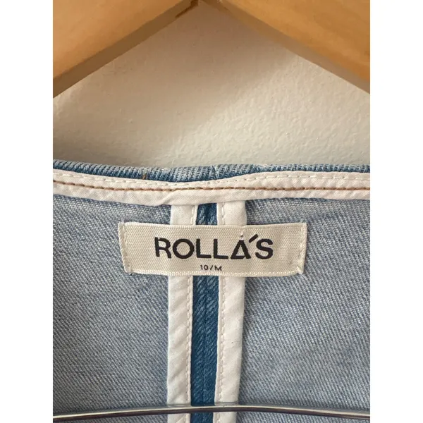 Rolla's Light Wash Denim Button Front Mini Vest Dress Sleeveless Cinch Back M 10 - Image 2