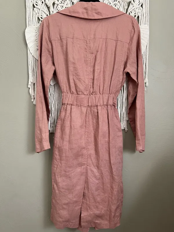 100% Linen Trench Coat Pink - Image 2