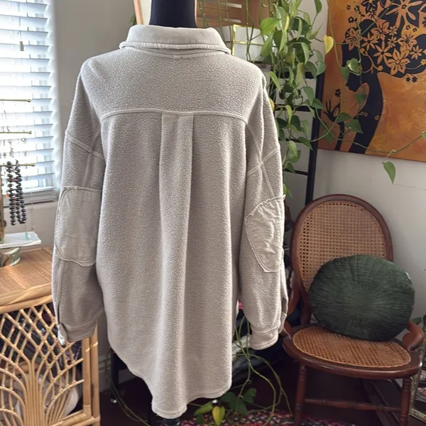 Free People Ruby Light Gray Cozy Fleece Button Up Classic Preppy Boho Shacket - Image 3