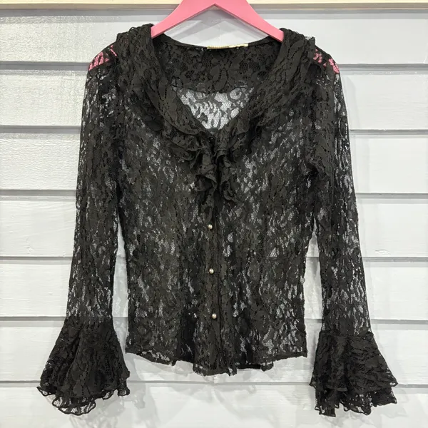 White Stag Vintage 90s Goth Lace Button Shirt - Image 2