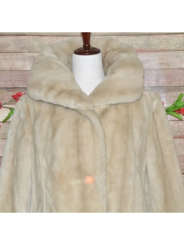 Vintage Dubrowsky & Joseph Faux Fur Coat Size 14 Cream Beige Plush Mod Jacket - Image 6