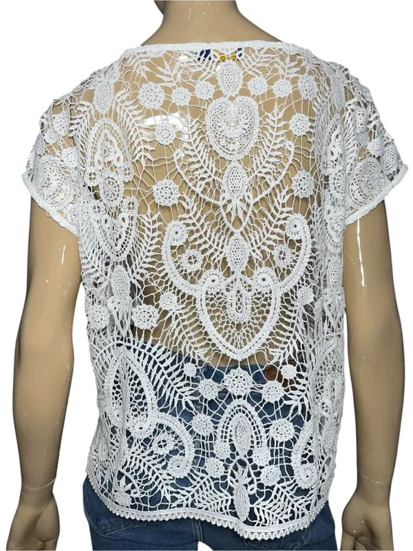 Polo by Ralph Lauren Women’s Size S White Crochet Lace Short Sleeve Blouse Top - Image 5