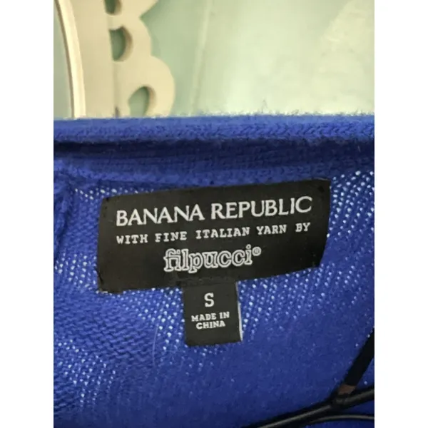 Banana Republic Filpucci Blue Italian V Neck‎ Back Button Sweater S Merino Wool - Image 3