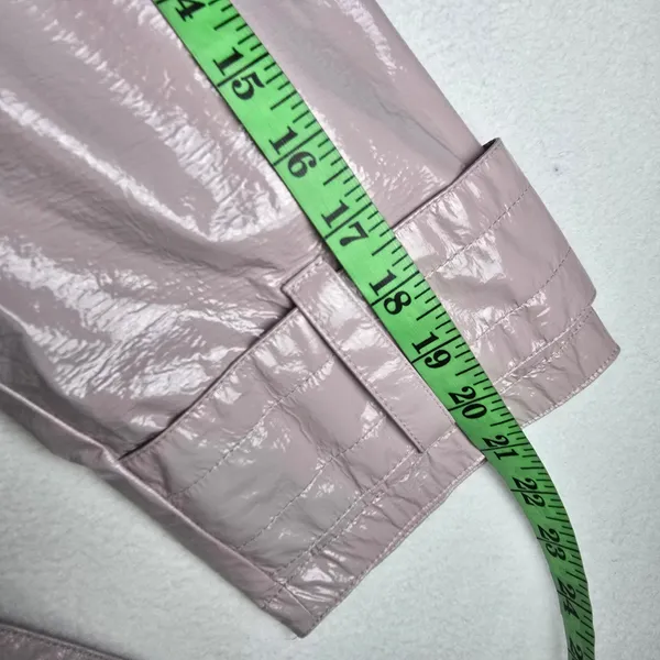 Maeve Anthropologie Lilac Lavender Faux Patent Leather Glossy Trench‎ Coat Large - Image 11