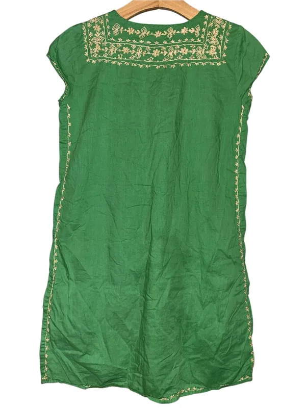 Calypso St. Barth XS Green Gold Embroidered Cotton Lace Up Tassel Tunic Dress - Image 3