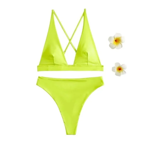 Neon Green High Waisted Thong Bikini Set Medium - Image 5