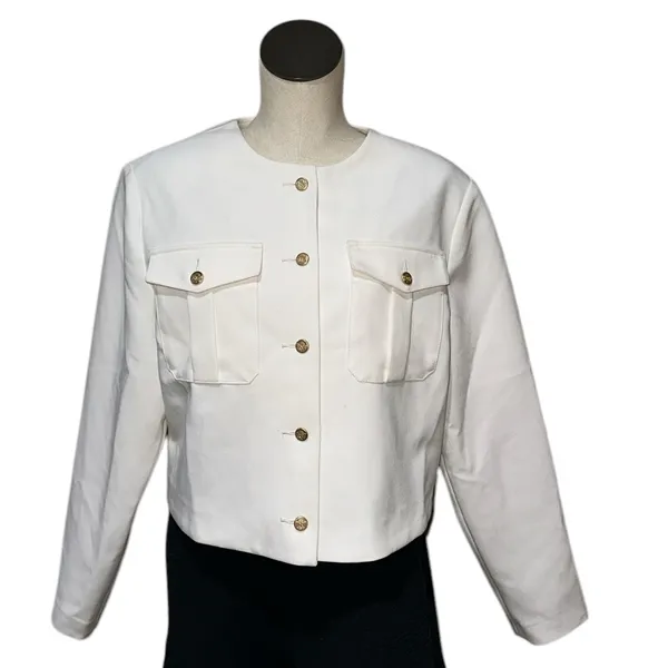 NWOT Abercrombie & Fitch Collarless Suiting Jacket Off White Ecru Large - Image 6