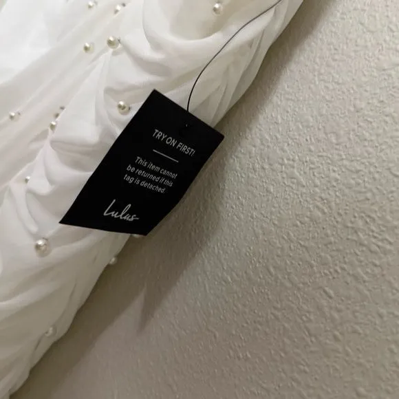NEW Lulus Toast to Romance White Ruched Pearl Bodycon Midi Dress Sz LARGE - Image 11