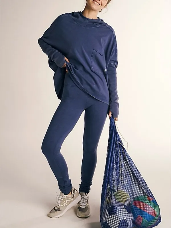 NWT Free People FP Movement Hot Shot Hooded Set - Atlantic Navy Blue - XS - Image 4