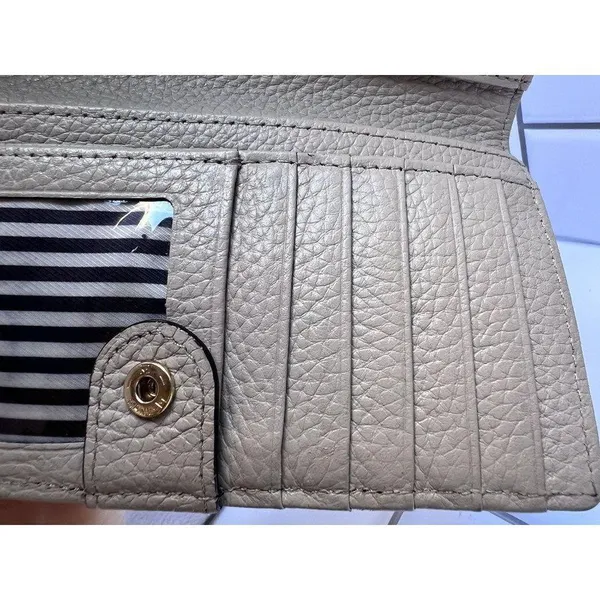 Kate Spade Pebble Leather Wallet Tan Beige Compact ID Multiple Pockets Womens - Image 5