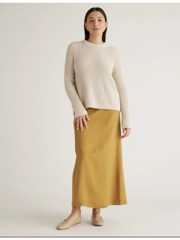 Quince Organic Cotton Fisherman Crew Neck Sweater Speckled Beige Size L - Image 2