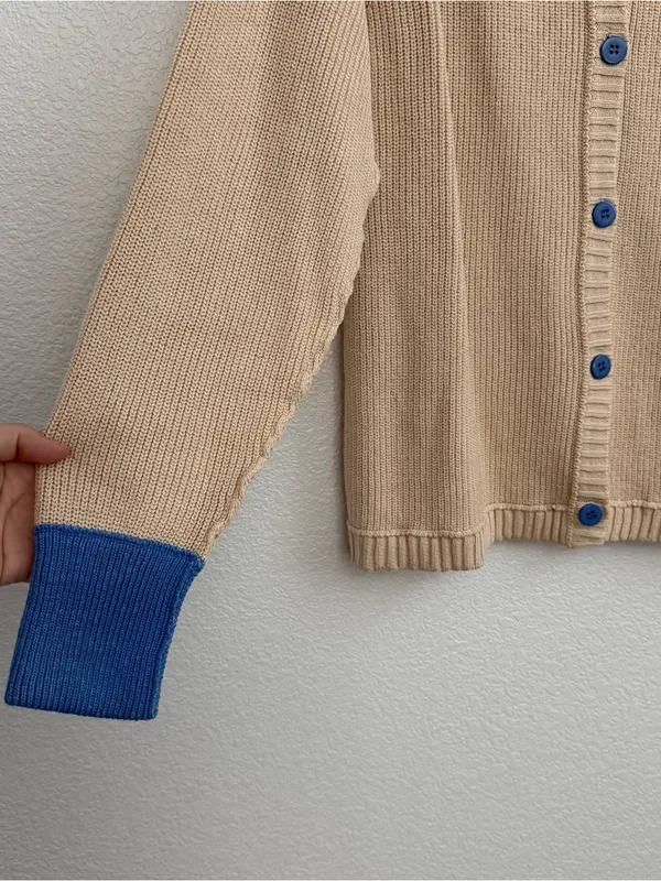 Blue Cream Button Front Cardigan Medium - Image 2