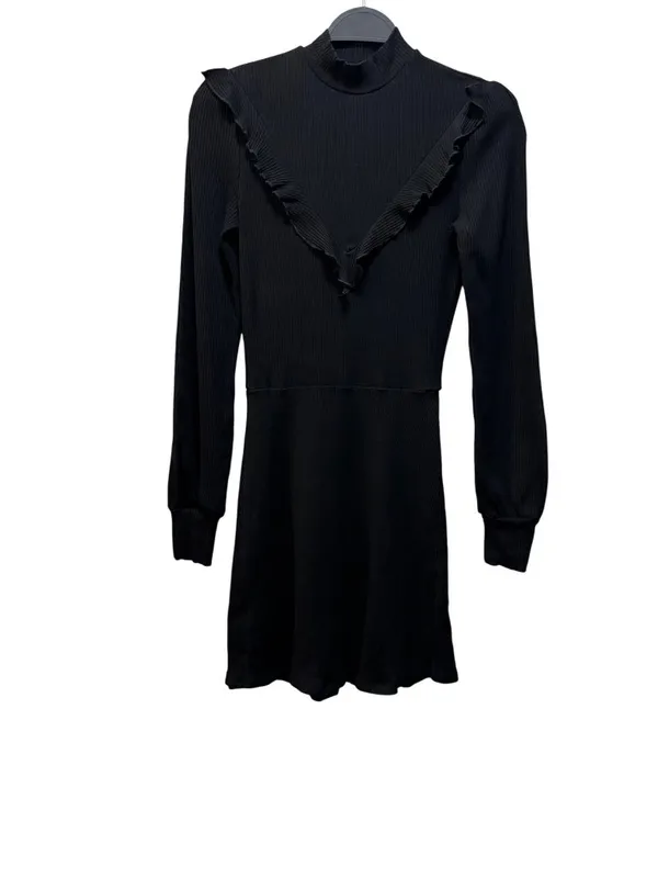 Reformation Black Chapel Ruffled Ribbed Long Sleeve Mini Dress Size S - Image 2