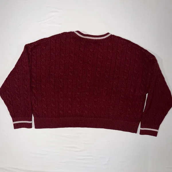 Harper & Ivy Boston Cable Knit Sweater Large Maroon Varsity Preppy Cropped Retro - Image 2