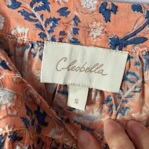Cleobella Pink Blue Floral Peasant Blouse Button Down Cotton Women's size Small - Image 2
