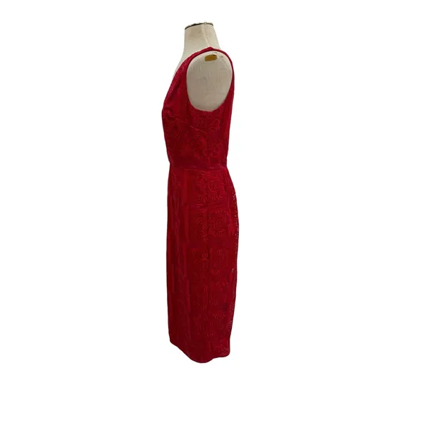 Finders Keepers‎ Spectrum Red Embroidered Midi Dress Sheath V Neck NWT Medium - Image 6