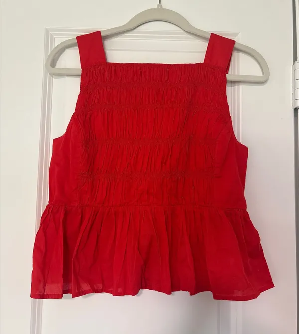 J.Crew Red Cotton Scrunch Blouse - Image 3