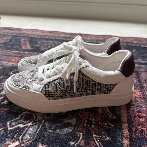 BIRDIES‎ the Cardinal Leather Sneakers in Floral Houndstooth plaid - Image 5