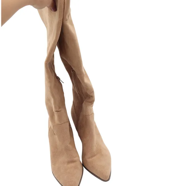Oasis Society Womens Tan Faux Suede Pointed Toe Block Heel Knee High Boots 8.5 - Image 4