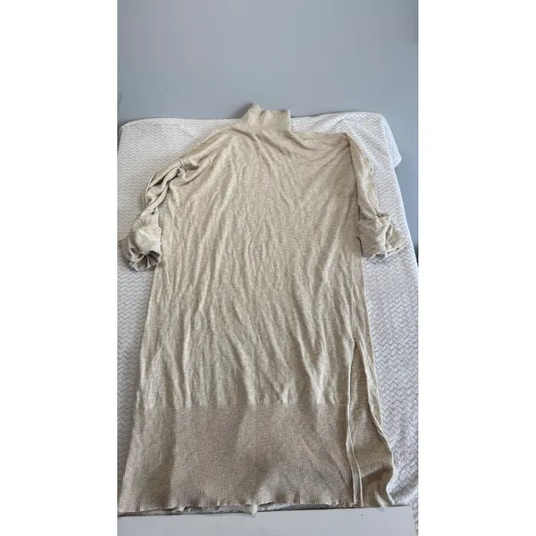 FP Beach Free People Cotton Linen Turtleneck Midi Dress Oatmeal Beige Small - Image 2