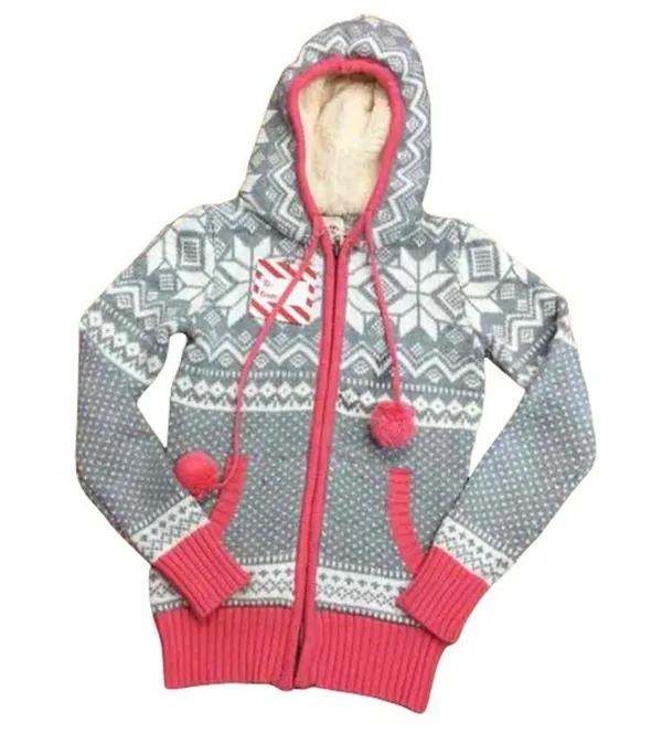 Between Me & You Womens Cardigan Size XS Fair Isle Pink Gray Cream Zip Front NEW - Image 3