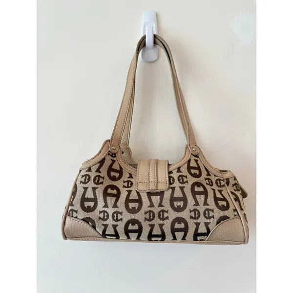 Etienne Aigner Shoulder Bag Purse Women's Tan Double Handle Signature Logo - Image 2