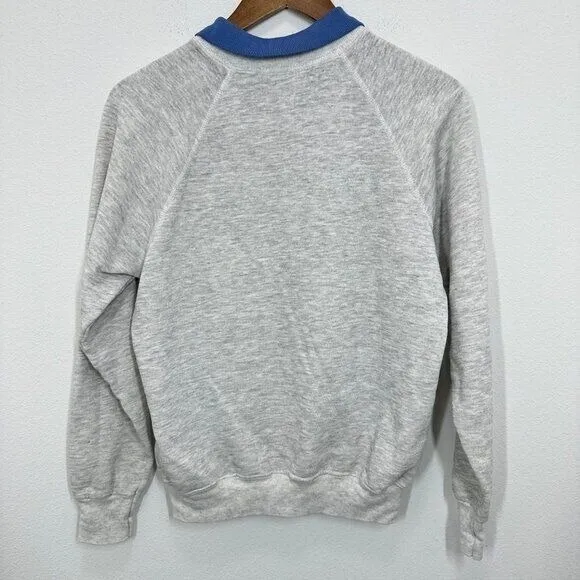 Lee Vintage 80s Collared Grannycore Sweater Grey Hearts & Tulips Embroidered Size L - Image 3