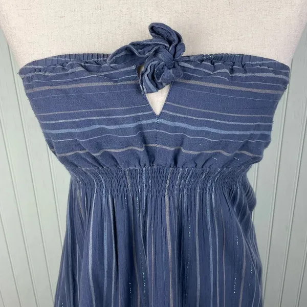 Vintage Y2K Old Navy Strapless Sundress Size Small Blue Metallic Stripe FLAWED - Image 3