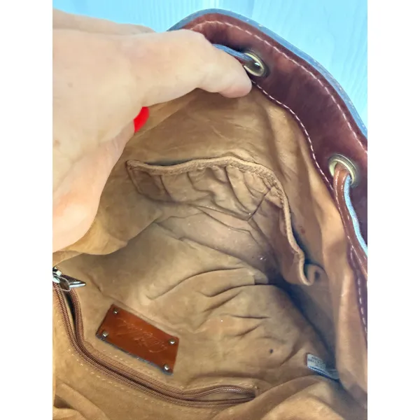 Patricia Nash‎ Alma Bucket Bag Brown Leather Drawstring Crossbody Pockets Cognac - Image 4