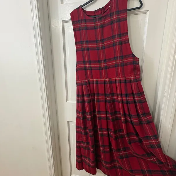 VTG H. Stockton 90s Midi Jumper Dress 10 Red Plaid‎ Farm Prairie Modest Grunge - Image 2