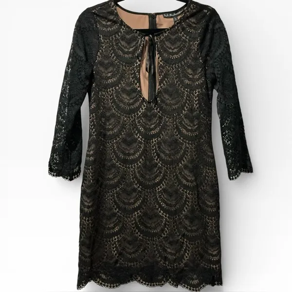 For‎ Love & Lemons Rosalita Black Lace Mini Dress Keyhole Cutout Sz Large - Image 3