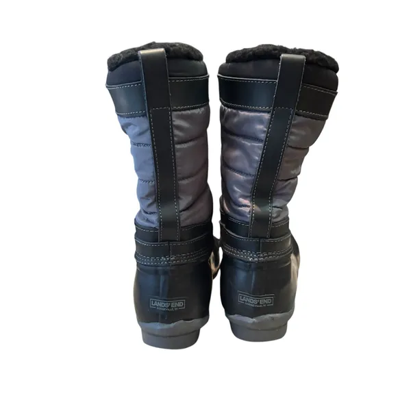 Lands End Womens 502432 Lined Winter Duck Boots‎ Mid Calf Lace Up Black Gray 11 - Image 4