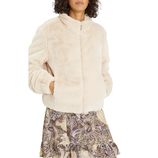 Sanctuary Sami Faux Fur Cream Cropped Full Zip Up Jacket - Image 3