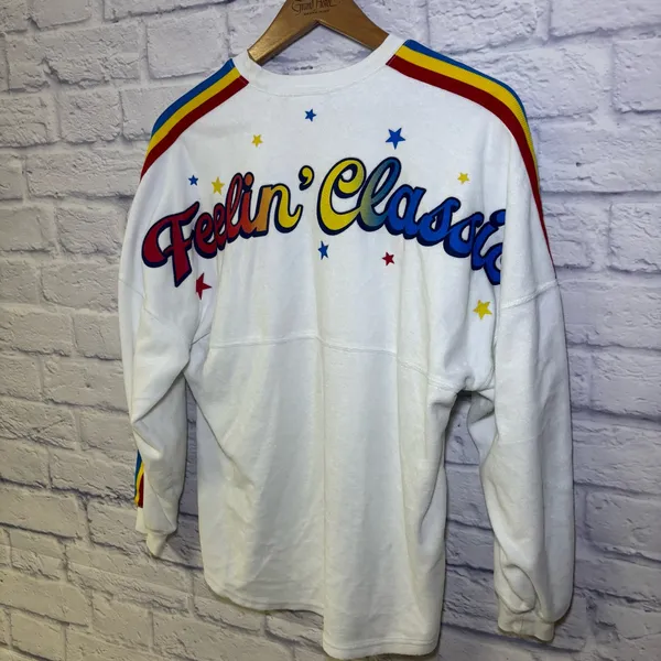 Authentic Disney Spirit Jersey Feelin Classic Sz XS White Velour Mickey Rainbow - Image 10