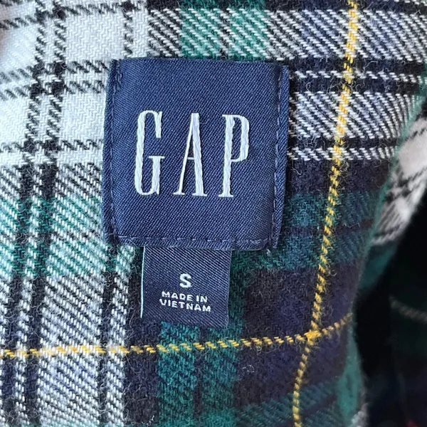Gap Women's Flannel Big Shirt Green & Blue Cocktail Plaid Size S - Image 4