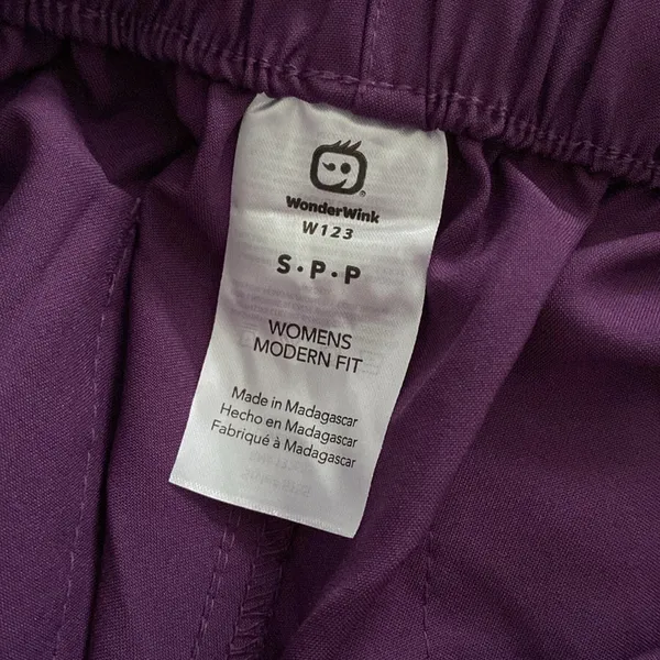 Wonder Wink Women's Flat Front Cargo Pants scrubs eggplant modern fit Small Tall - Image 5