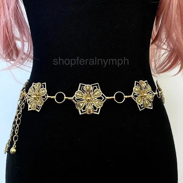 Gold Y2K Star Flower Open Ring Waist Chain Belt, Fits 23-41 Inches, X7GA1357 - Image 2