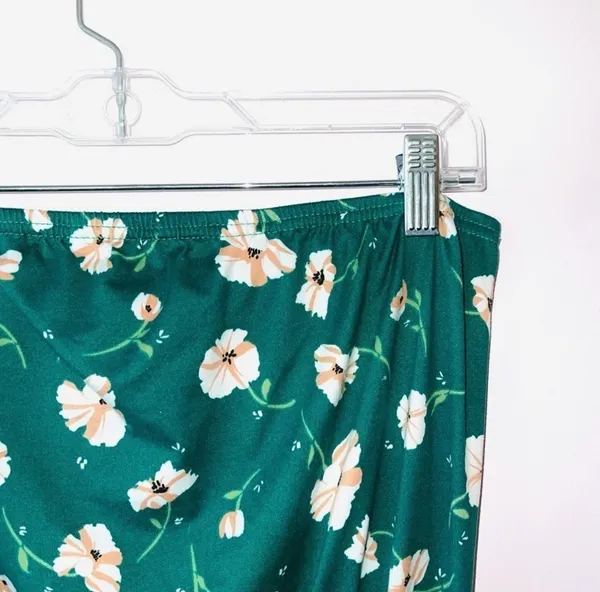 Francesca’s Miami Floral Strapless Jumpsuit Green White Cropped Wide Leg - Image 2